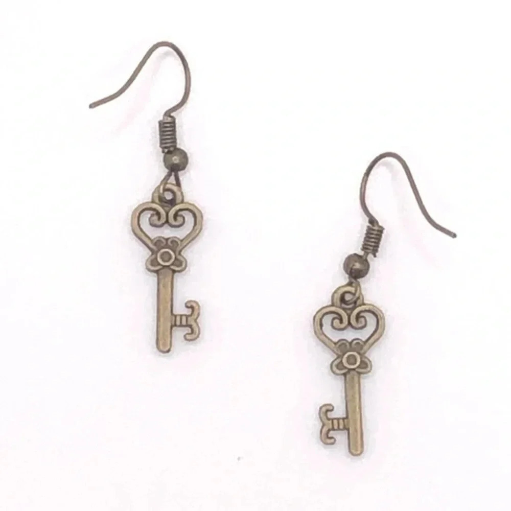 3 for $25/ Antique Bronze Style Handmade Key Earrings K NWT